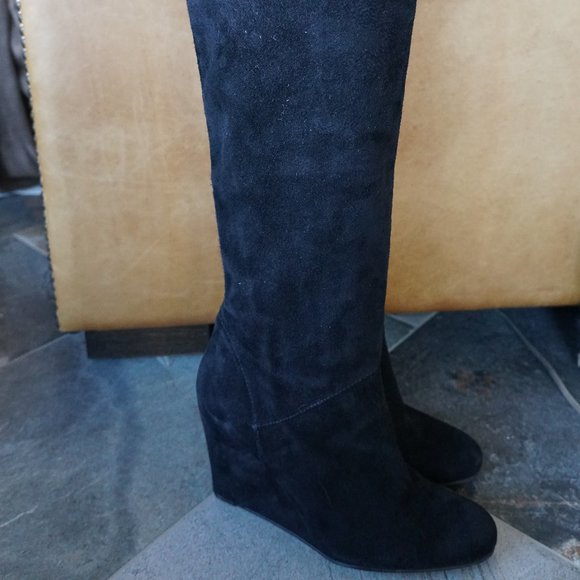 Stuart Weitzman Black Suede Knee High Wedge Boot - Picture 2 of 12